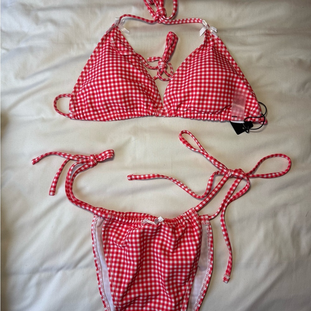 Fashion Nova Red and White Bikini Set